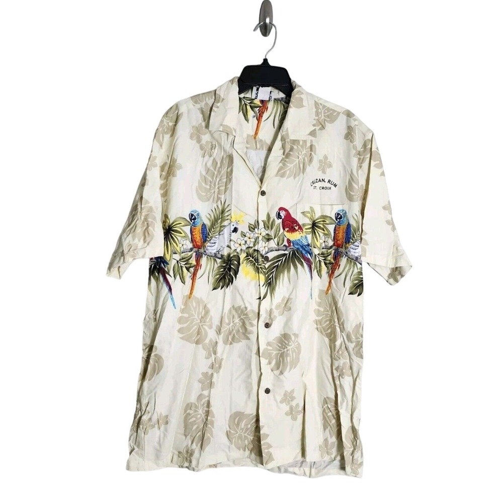 Pacific‎ Legend Hawaiian Button Up Shirt Size XL Parrot Bird Palm Monstera